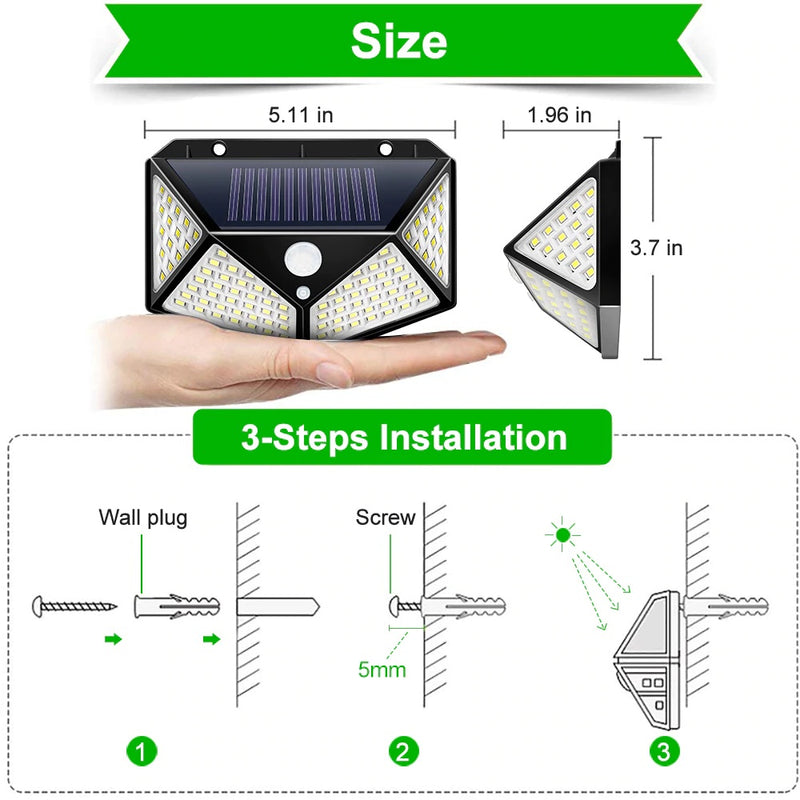 Luminária Solar de Parede LED Sensor Presença 3 Funções
