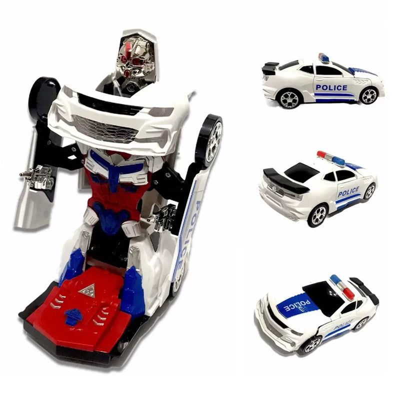 Brinquedo Carro Polícia Transformers Robô Luz Música Bate Volta